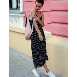 Women's Beach Boho Loose Dress,Polka Dot Strap Maxi Sleeveless Black Rayon Summer Low Rise Inelastic Opaque