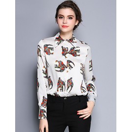 Women's Work Vintage Spring ShirtAnimal Print Shirt Collar Long Sleeve Red /