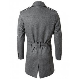 Men's Solid Casual / Work Trench coat,Wool Blend Long Sleeve-Black / Gray