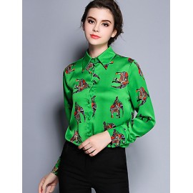 Women's Work Vintage Spring ShirtAnimal Print Shirt Collar Long Sleeve Red /