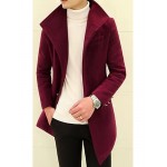 Men's Going out / Casual/Daily Simple Trench Coat,Solid Shirt Collar Long Sleeve Fall / Winter Blue / Red / Black / Gray Cotton