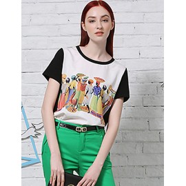 Women's Casual/Daily Vintage Summer T-shirtPrint / Color Block Round Neck Short Sleeve