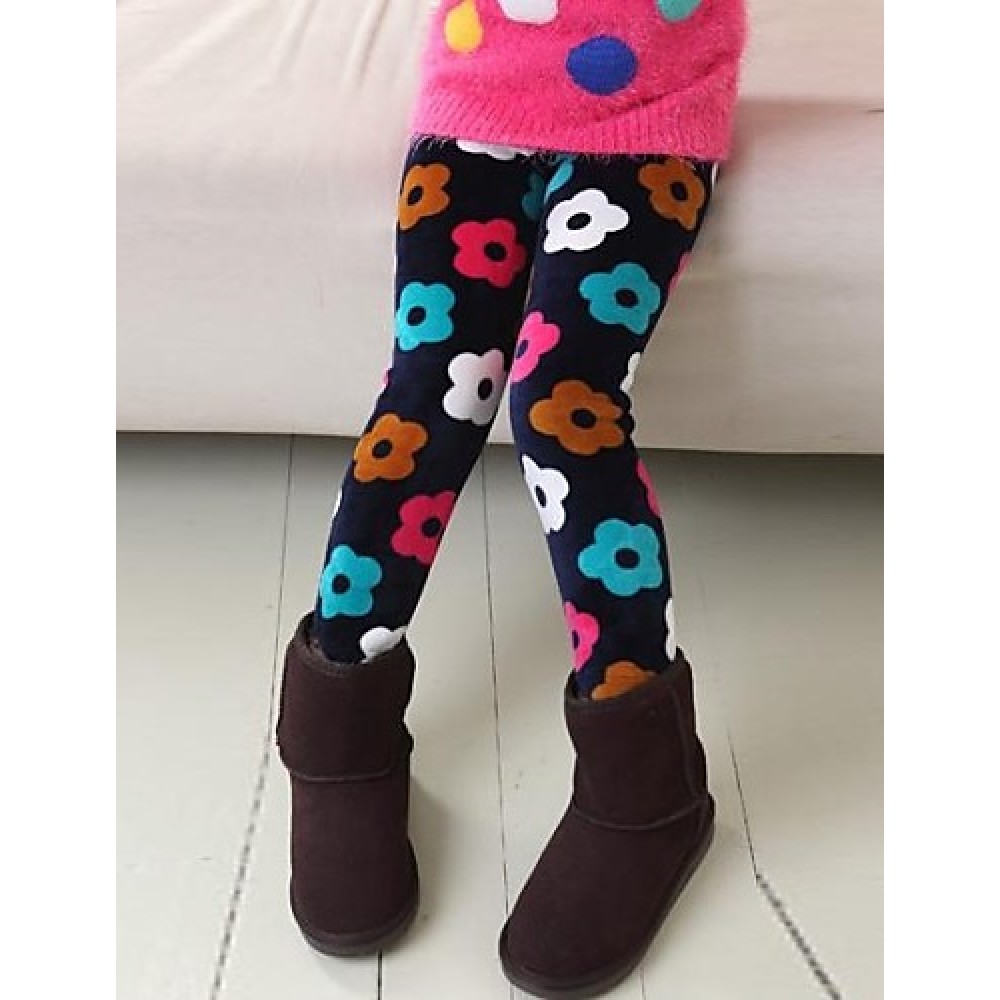 Girl's Fashion Sweet Joker Floral Print Thickening Warm Leggings  