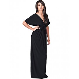 Women's Plus Size Casual/Daily Sexy Swing Dress,Solid Deep V Maxi ? Length SleevePolyester Nylon Summer