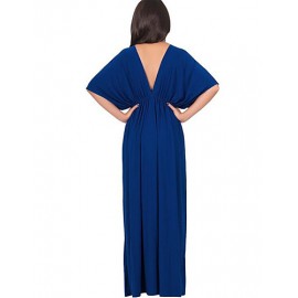 Women's Casual/Daily Sexy Ruched Slim Plus Size / Sheath Dress,Solid Deep V Maxi ? Length Sleeve