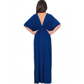 Women's Plus Size Casual/Daily Sexy Swing Dress,Solid Deep V Maxi ? Length SleevePolyester Nylon Summer