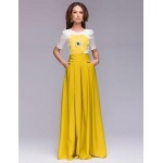 Women's Fashion Round Neck Print Color Block Swing Maxi Dress