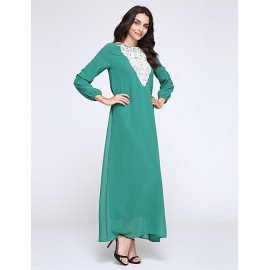 Women's Simple Loose / Chiffon Dress,Solid Round Neck Maxi Long Sleeve Blue / Red / Black / Green Polyester Fall