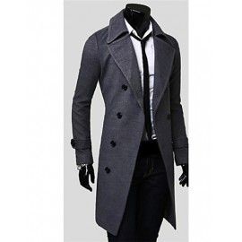 Men's Solid Casual Coat,Cotton Blend Long Sleeve-Black / Brown / Gray / Tan