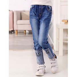 Girl's Cotton Spring/Autumn Fashion Patchwork Cat Pattern Children Skinny Jeans  