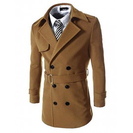 Men's Work Trench Coat,Solid Notch Lapel Long Sleeve Fall / Winter Black / Brown / Gray Wool / Cotton / Acrylic / Polyester Thick