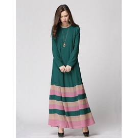 Women's Simple / Boho Rainbow Loose Large Size National Style Chiffion Dress,Round Neck Maxi