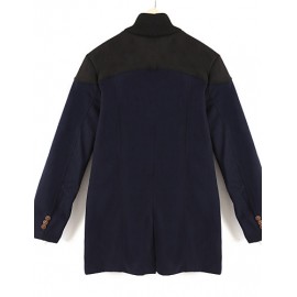 Men's Solid Casual / Work / Plus Size Coat,Polyester / Wool Blend Long Sleeve-Black / Blue / Gray