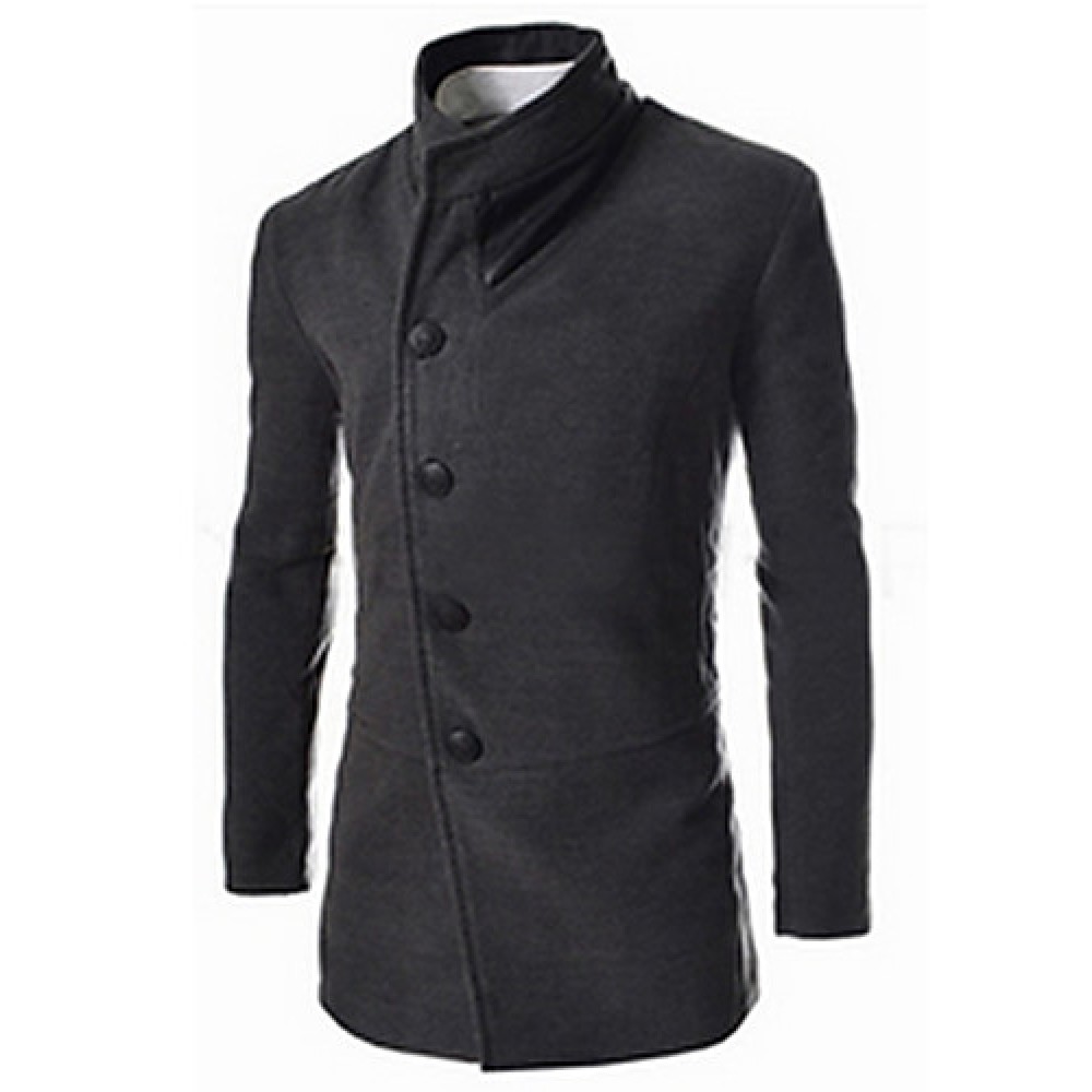 Men's Casual/Daily Simple CoatSolid Shirt Collar Long Sleeve Fall / Winter Black / Gray Cotton Thick