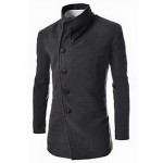 Men's Casual/Daily Simple CoatSolid Shirt Collar Long Sleeve Fall / Winter Black / Gray Cotton Thick