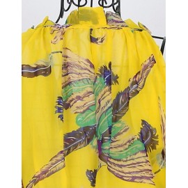 Beach Swing Dress,Print Maxi Sleeveless Yellow Summer Inelastic Thin