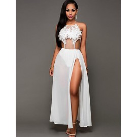 Women's Casual/Daily Sexy / Street chic Sheath See-through Dress,Patchwork Lace Mesh Strap Maxi Sleeveless