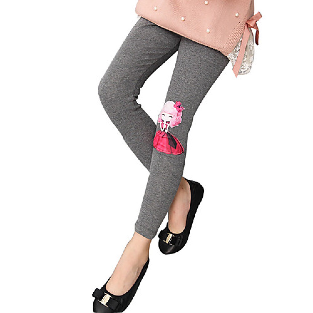 Girls Fashion Han Edition Joker Pure Color Cotton Leggings Cartoon Design  