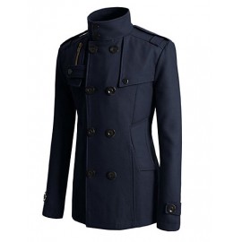 Men's Solid Casual / Work Trench coat,Polyester / Wool Blend Long Sleeve-Black / Blue / Brown / Gray