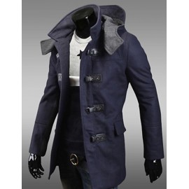 Men's Solid Casual Trench coat,Wool / Nylon Long Sleeve-Blue