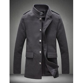 Men's Fashion Single-Breasted Solid Woolen Coat