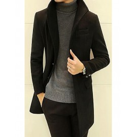 Men's Going out / Casual/Daily Simple Trench Coat,Solid Shirt Collar Long Sleeve Fall / Winter Blue / Red / Black / Gray Cotton