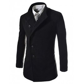 Men's Casual/Daily Simple CoatSolid Shirt Collar Long Sleeve Fall / Winter Black / Gray Cotton Thick