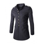 Men's Military Style Slim Badges Woolen Coat,Cotton / Polyester Long Sleeve-Black / Gray