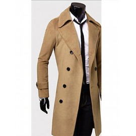 Men's Solid Casual Coat,Cotton Blend Long Sleeve-Black / Brown / Gray / Tan