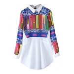 Women's Casual/Daily Vintage All Seasons ShirtPrint Shirt Collar Long Sleeve White Polyester Medium