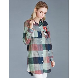 Women's Plus Size / Casual/Daily Street chic Spring / Fall Shirt,Print Shirt Collar Long SleeveCotton Medium