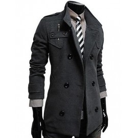 Men's Korean Style Stand Double Breasted Trench Coat