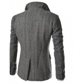 Men's Solid Casual Coat,Cotton / Polyester Long Sleeve-Gray