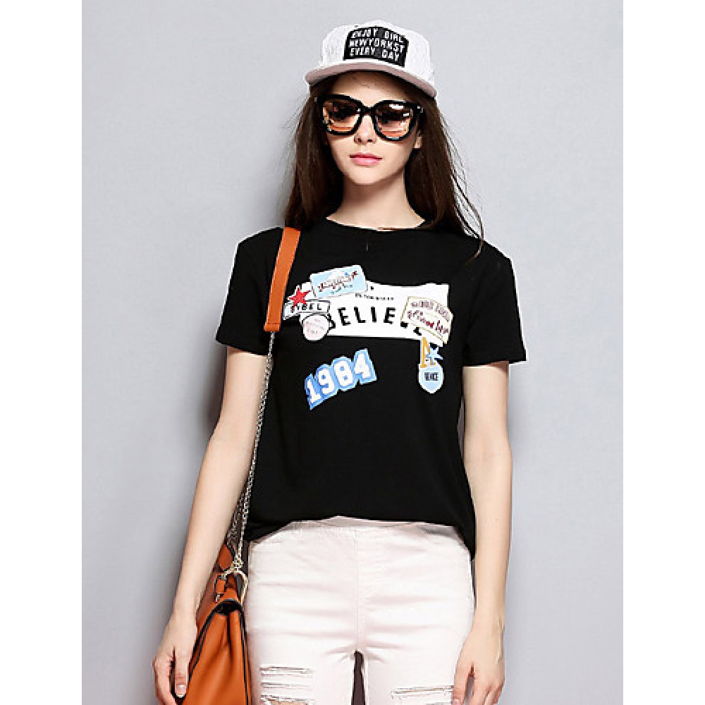 Women's Casual/Daily Simple Spring / Summer T-shirtPrint Round