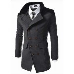 Men's Solid Casual / Work / Plus Size Coat,Polyester / Wool Blend Long Sleeve-Black / Blue / Gray