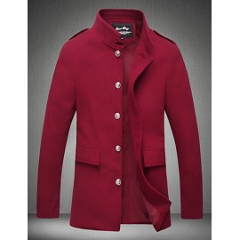 Men's Fashion Single-Breasted Solid Woolen Coat