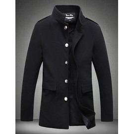 Men's Fashion Single-Breasted Solid Woolen Coat