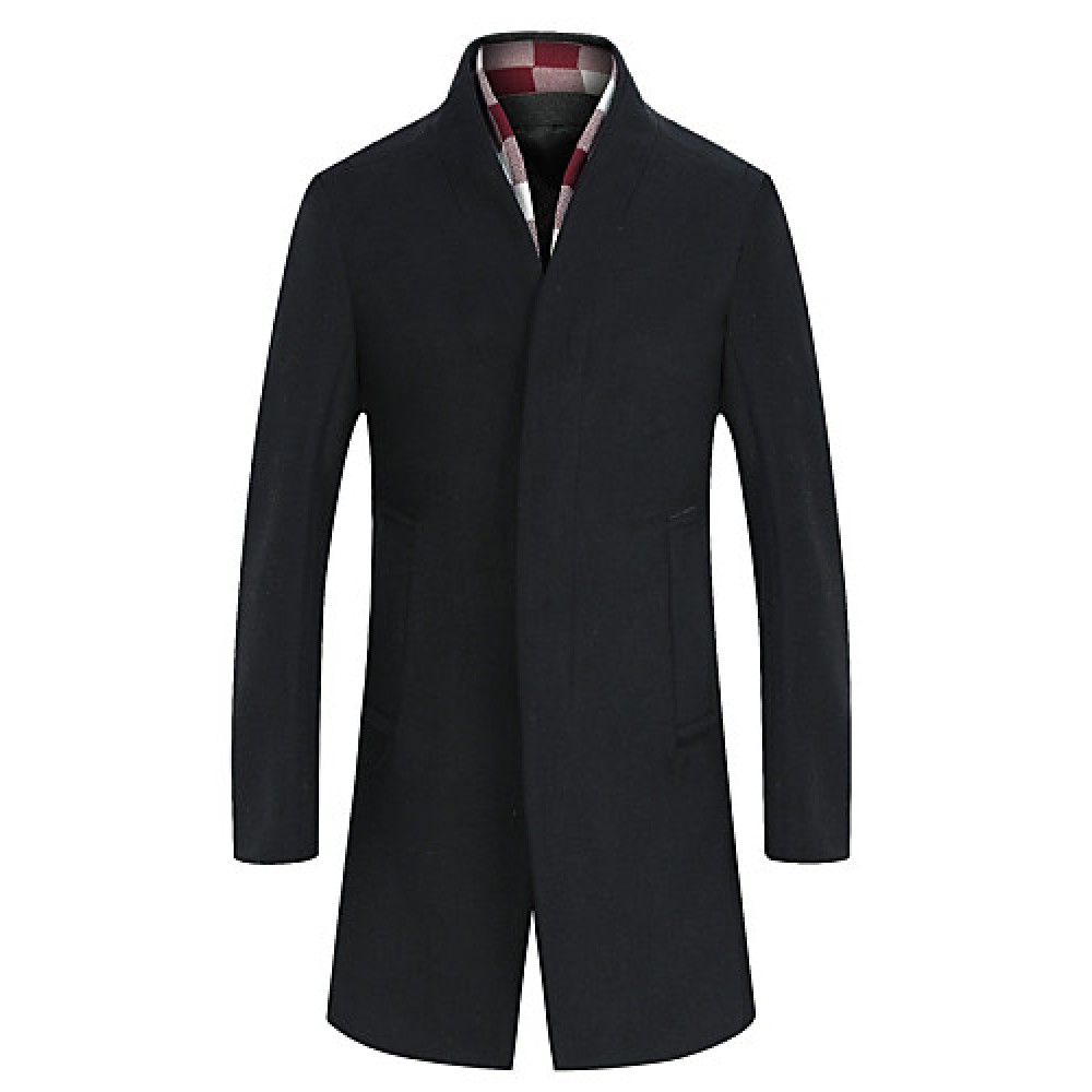 Men's Long Sleeve Long Coat , Tweed / Wool Pure Men's clothing woolen cloth coat to keep warm winter wind coat