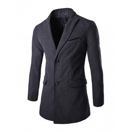 Men's Korean Slim Simple Gentleman Dress Long Section Woolen Coat,Cotton / Polyester Long Sleeve-Black / Gray